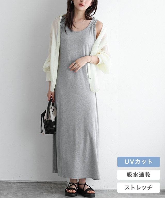 2丈から選べる無地ノースリーブ美ラインマキシ丈ワンピース