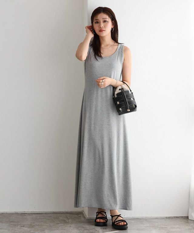 2丈から選べる無地ノースリーブ美ラインマキシ丈ワンピース 【Pierrot