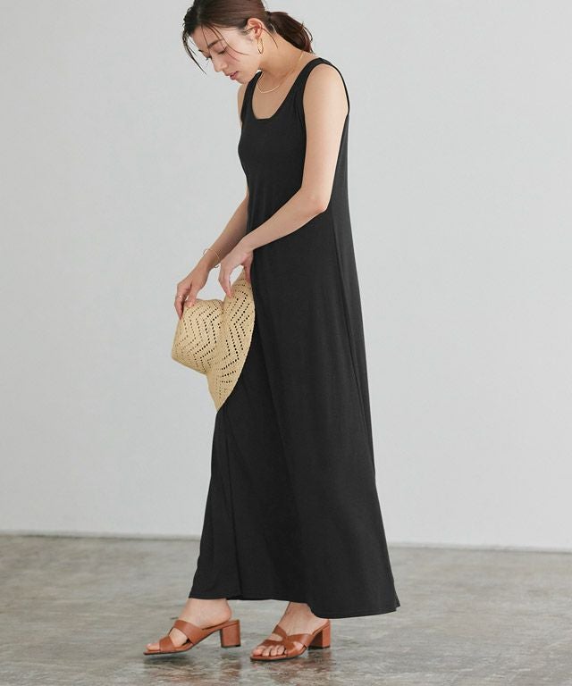 2丈から選べる無地ノースリーブ美ラインマキシ丈ワンピース 【Pierrot