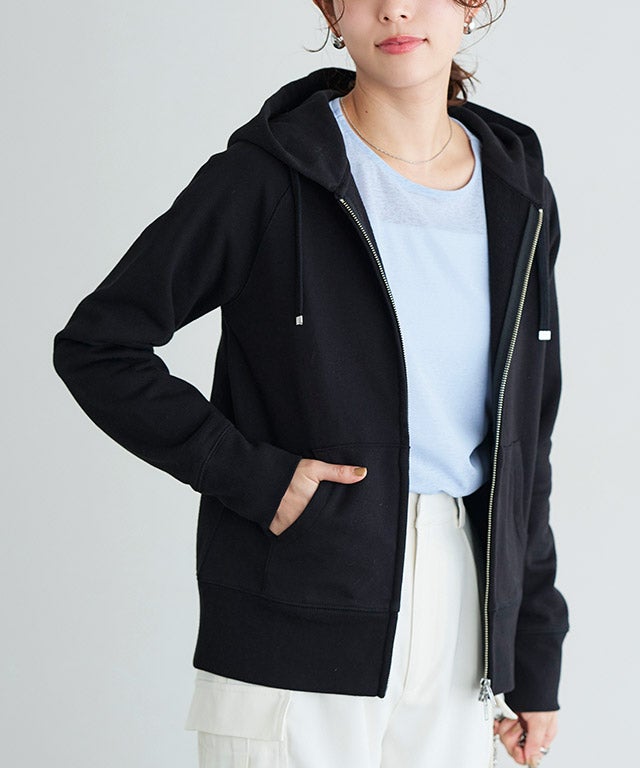 綿100％Wジップフード付きスウェットパーカー