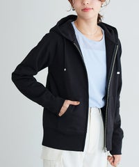 綿100％Wジップフード付きスウェットパーカー