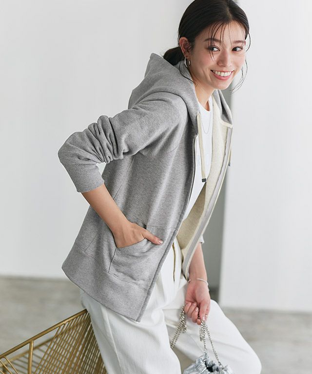 綿100％Wジップフード付きスウェットパーカー【スピード配送】