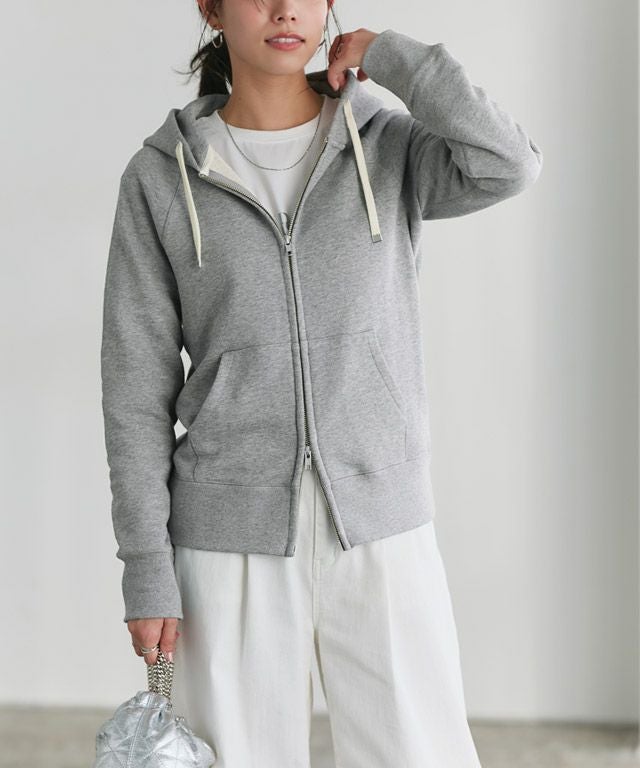 綿100％Wジップフード付きスウェットパーカー【スピード配送】