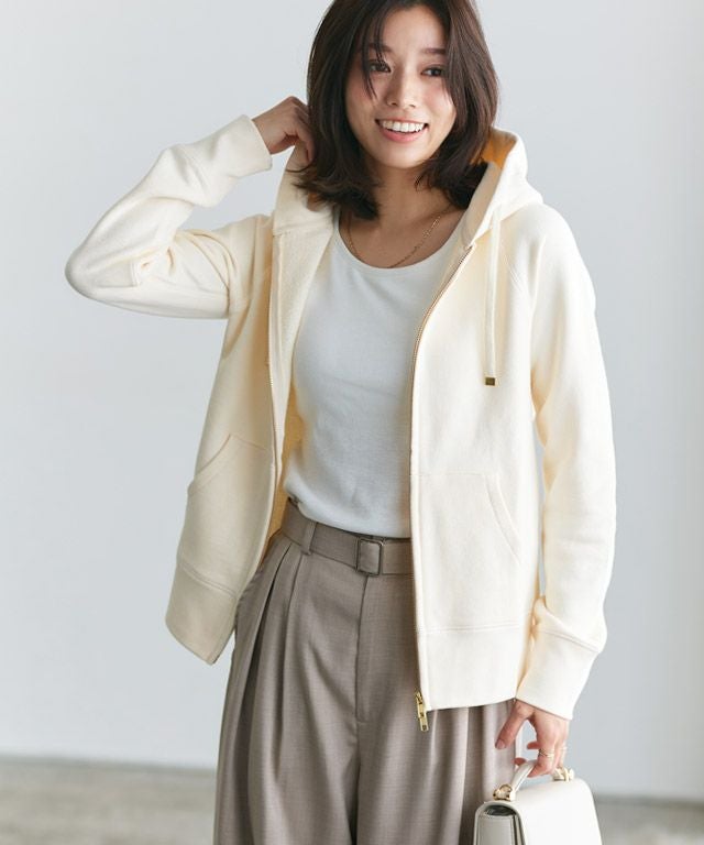 綿100％Wジップフード付きスウェットパーカー【スピード配送】