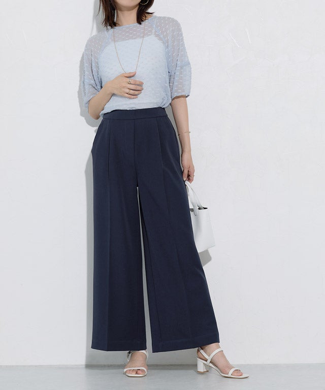 ダークネイビー ワイドパンツ B会場】【低身長・高身長サイズあり】高見えワイドパンツ 【10サイズ