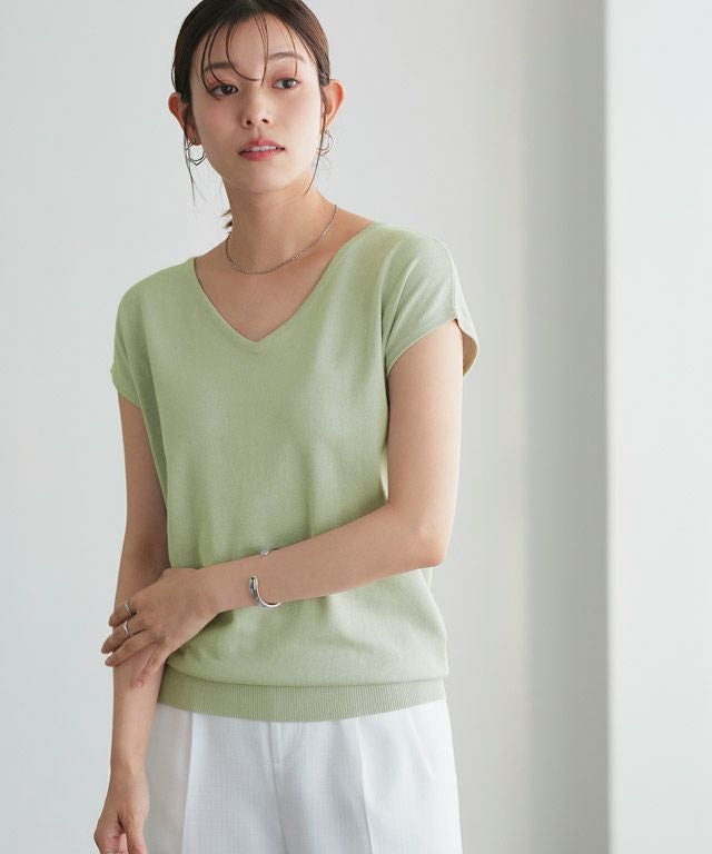 選べる2ネックシルクタッチフレンチスリーブニット 【Pierrot