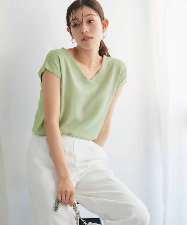 167cm / ペールミント / Vネック / M