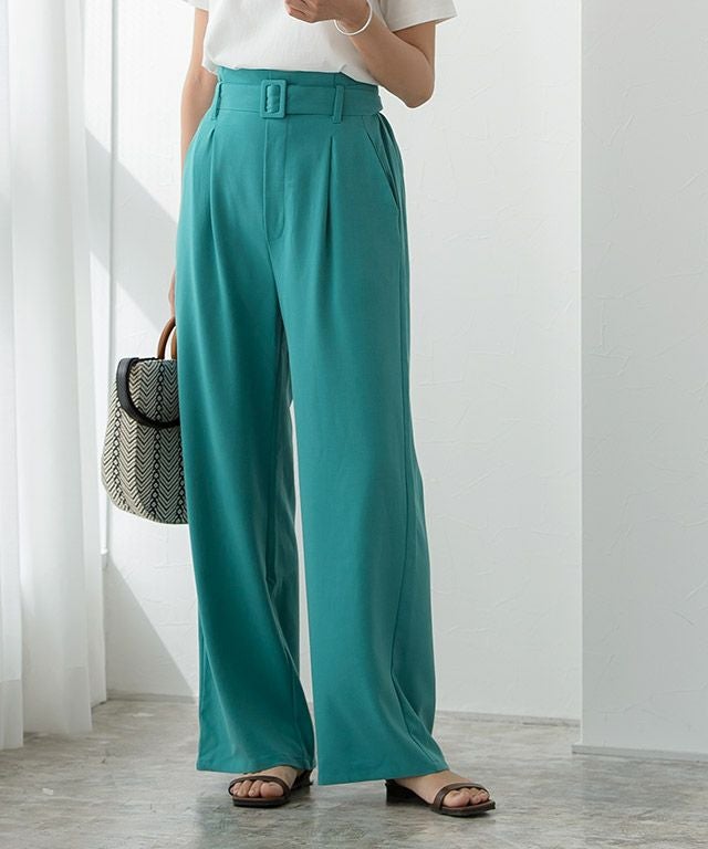 ベルト付きセミワイドパンツ