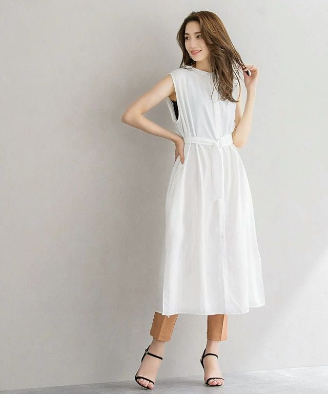 ベルテッドノースリーブロングシャツ