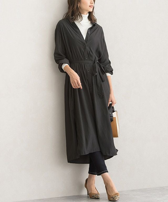 スムースサテンシャツワンピース