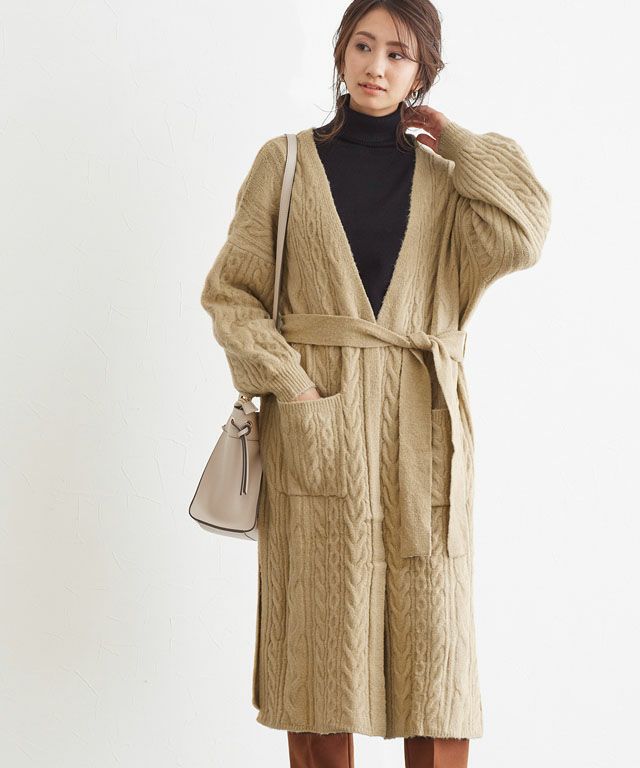 ケーブル ロングカーディガン