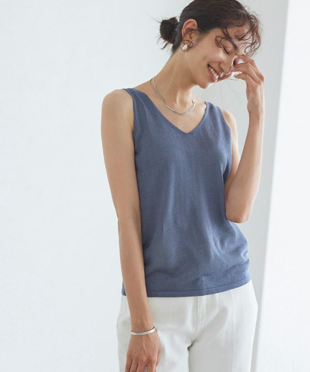 麻混Vネックタンク