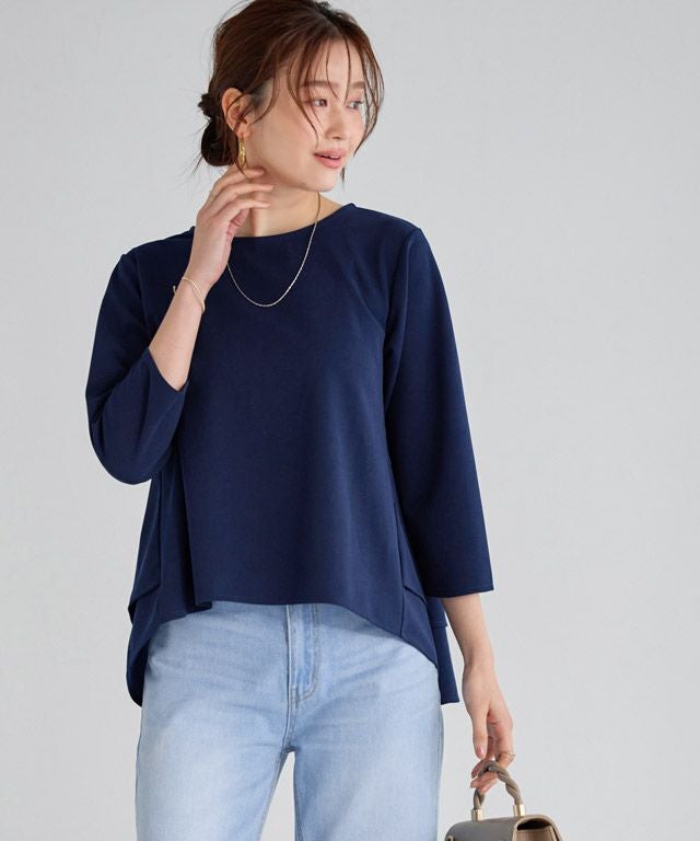 Drawer  完売　コットンクルーネックバックフレアブラウス 楽天市場】ブラウス バックフレアデザインTブラウス きれいめ シャツ