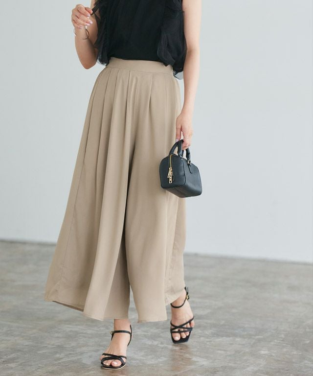 裏地付きシフォンタックフレアパンツ 【Pierrot】【スピード配送