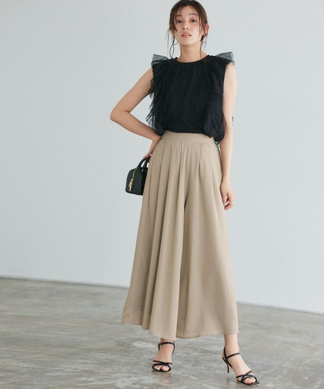 裏地付きシフォンタックフレアパンツ 【Pierrot】【スピード配送