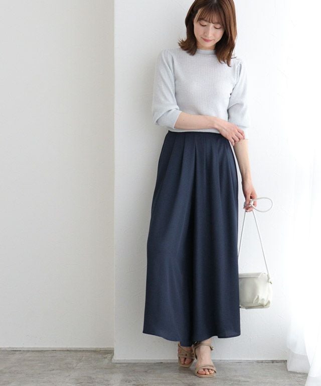 裏地付きシフォンタックフレアパンツ 【Pierrot】【スピード配送