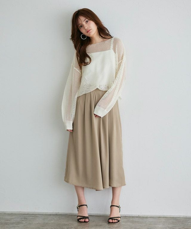 裏地付きシフォンタックフレアパンツ 【Pierrot】【スピード配送