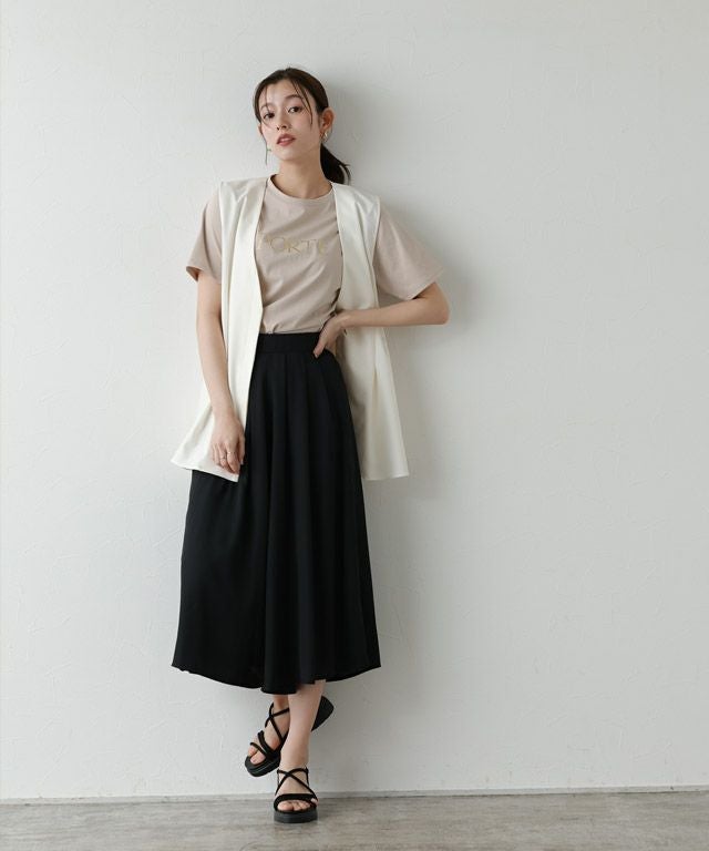 裏地付きシフォンタックフレアパンツ 【Pierrot】【スピード配送