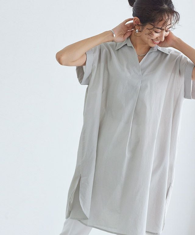 コットン100％スキッパーチュニックブラウス