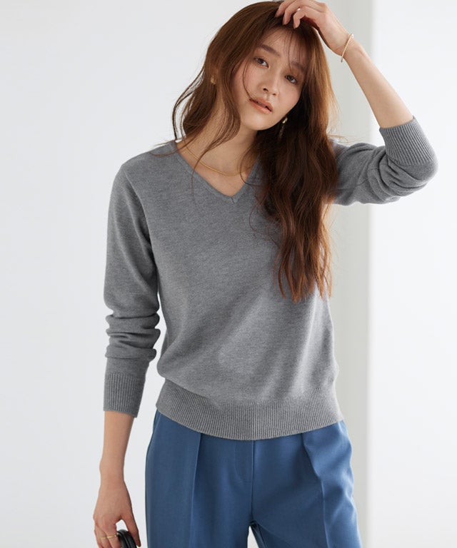 166cm / 杢チャコール / Vネック / M