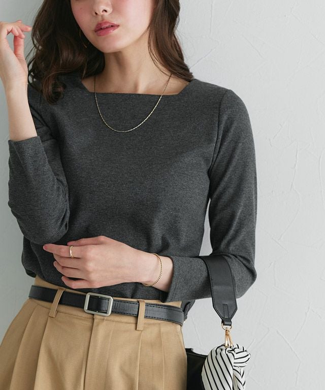 167cm / 杢チャコール / スクエアネック / M