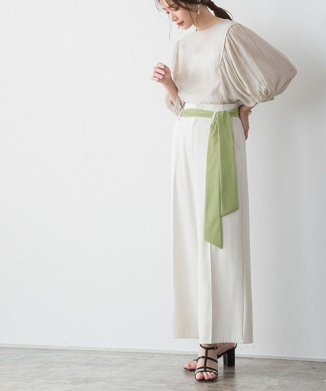 バイカラーベルトワイドパンツ