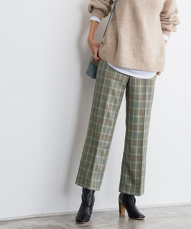 チェック柄ピンタックパンツ