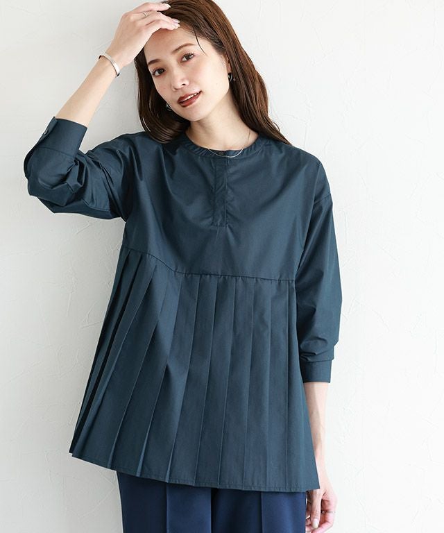 プリーツ切り替えブラウス