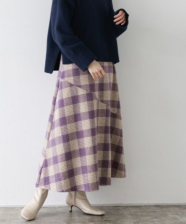 アウトレットSALE！】ウール混チェック柄フレアスカート【スピード配送