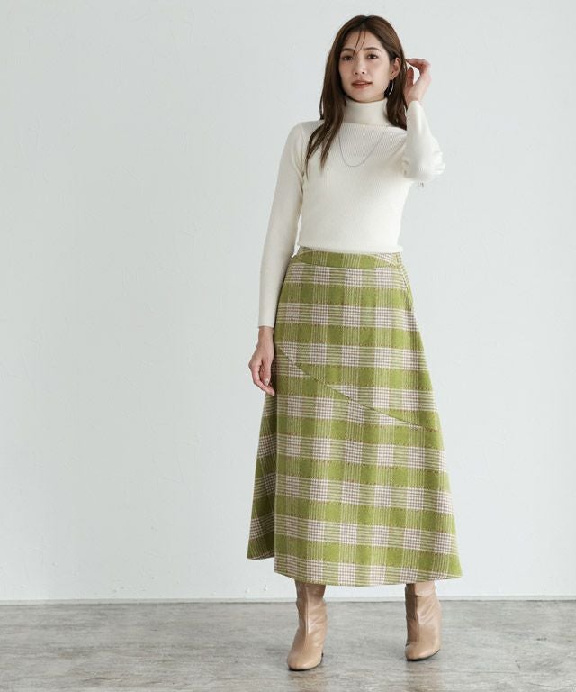 アウトレットSALE！】ウール混チェック柄フレアスカート【スピード配送