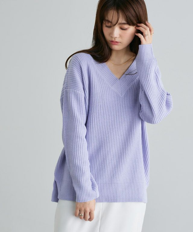 ボートネックストレッチルーズニット  PURPLE Honeys（ハニーズ） ニット セーター ワイドリブボートネック