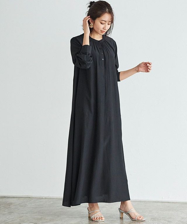 アウトレットSALE！】バンドカラーフレアシャツワンピース【スピード