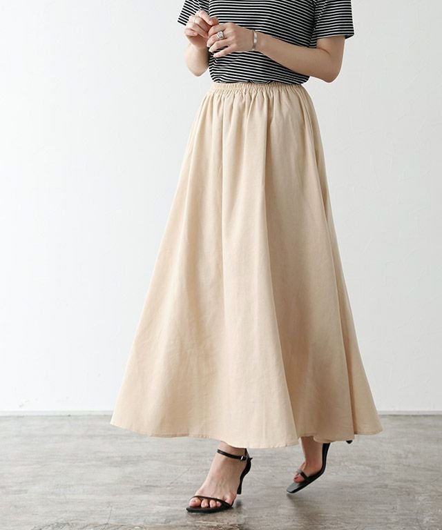 アウトレットSALE！】リネン混ギャザーロングスカート【スピード配送