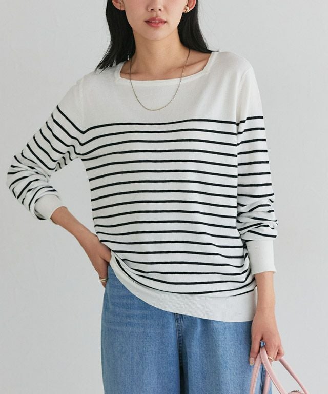 162cm / オフホワイト×ブラック / スクエアネック / M