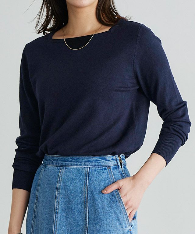 167cm / ネイビー / スクエアネック / M