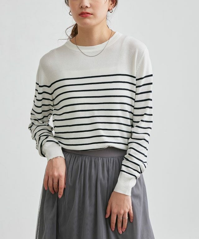 163cm / オフホワイト×ブラック / クルーネック / M