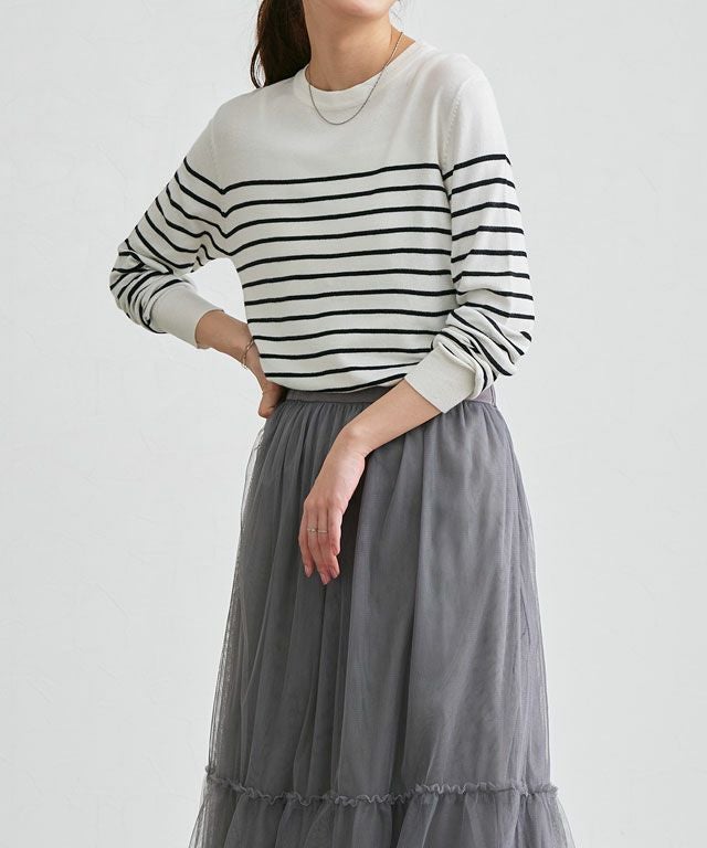 163cm / オフホワイト×ブラック / クルーネック / M