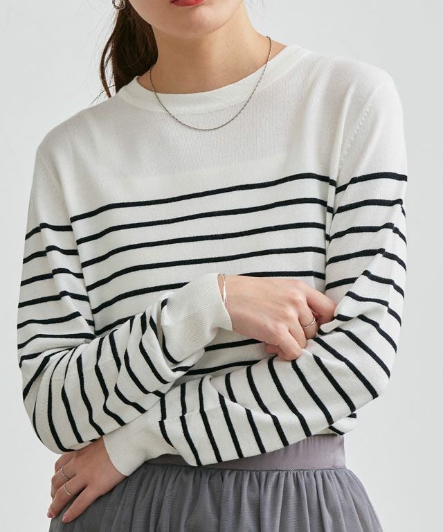 163cm / オフホワイト×ブラック / クルーネック / M