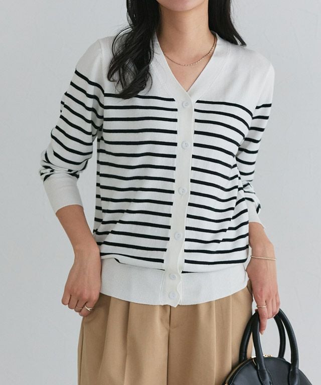 162cm / オフホワイト×ブラック / ミドル丈 / Vネック / M