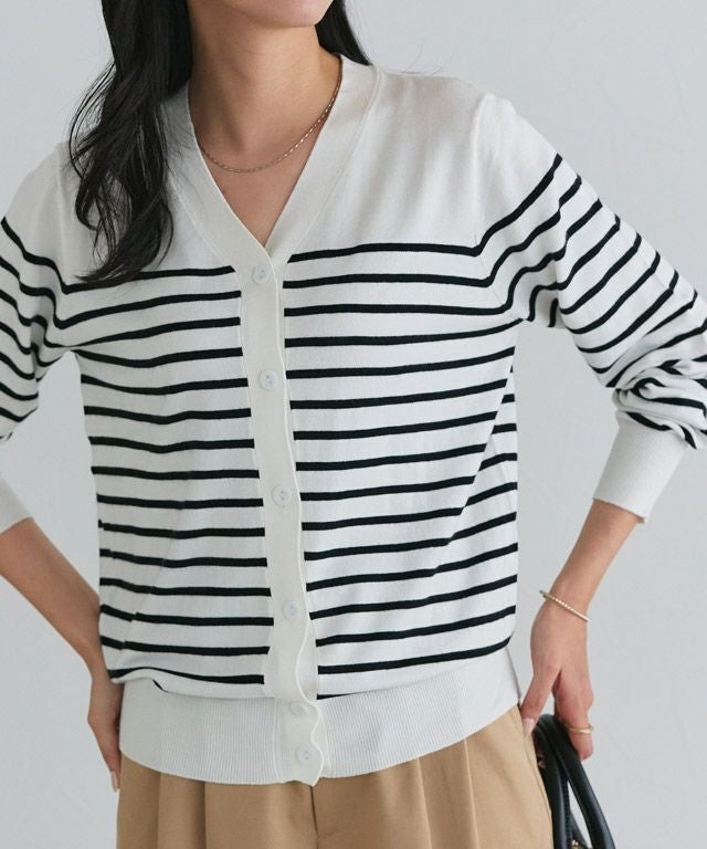 162cm / オフホワイト×ブラック / ミドル丈 / Vネック / M