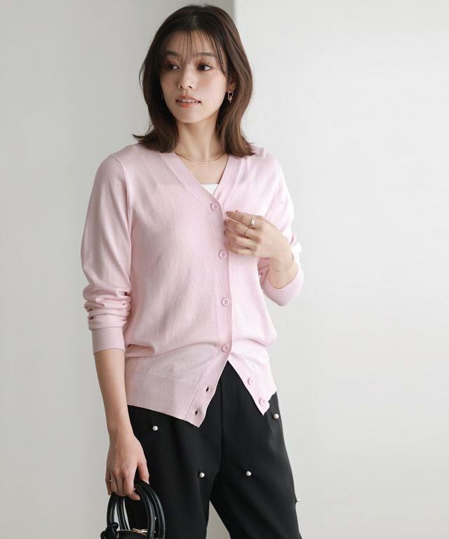 167cm / ライトピンク / ミドル丈 / Vネック / M