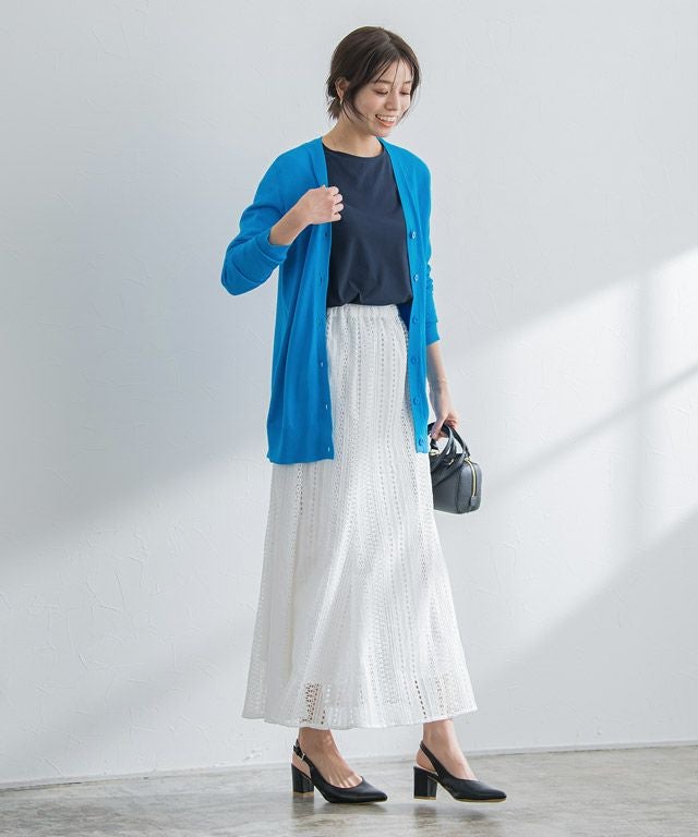 167cm / セルリアンブルー / ロング丈 / Vネック / M