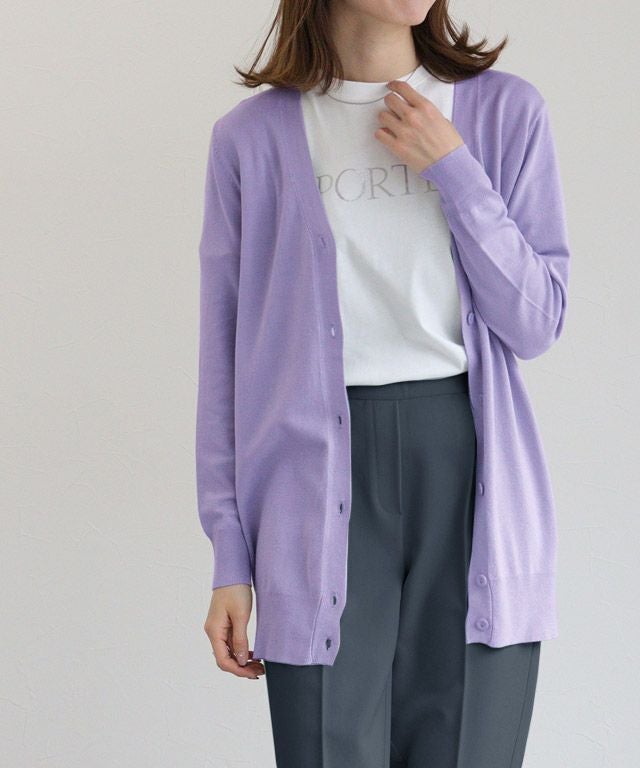 163cm / ラベンダーブルー / ロング丈 / Vネック / M