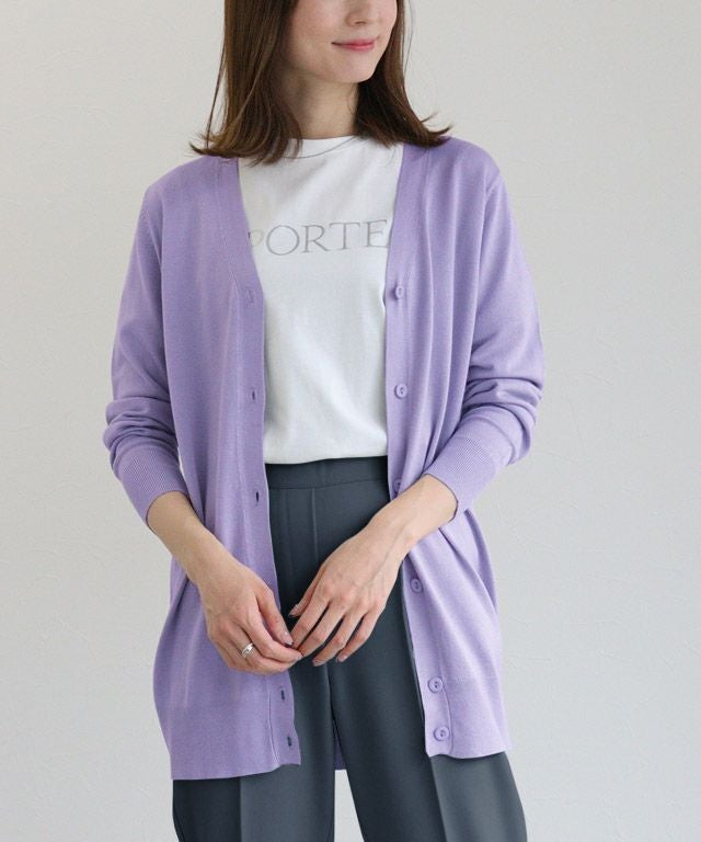 163cm / ラベンダーブルー / ロング丈 / Vネック / M