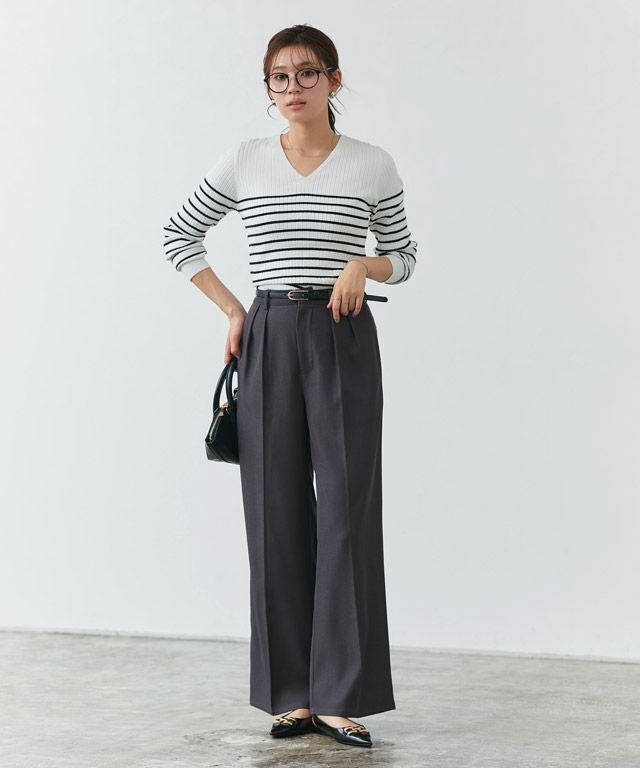 166cm / オフホワイト×ブラック / Vネック / M