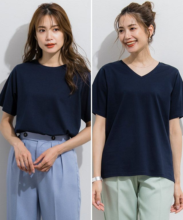 【Col Pierrot/コルピエロ】Uネック Tシャツ　ネイビー COL PIERROT/コル ピエロ】 Back Zip V-neck Blouse（シャツ／ブラウス