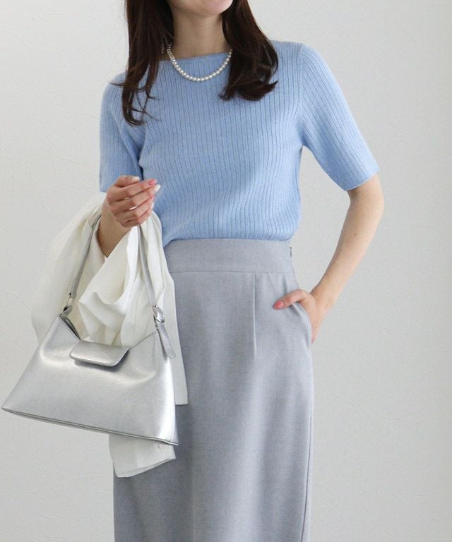 166cm / ライトブルー / ボートネック / M