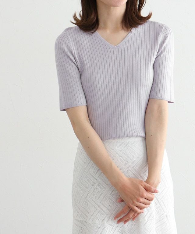 163cm /アイスラベンダーグレー / Vネック / M