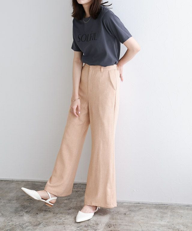 アウトレットSALE！】リネンライクセミフレアパンツ【スピード配送