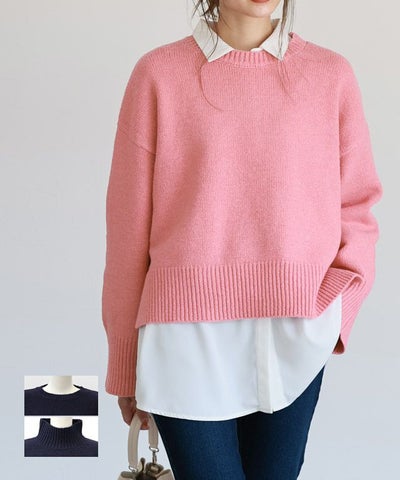 選べる2ネッククロップド丈ニット